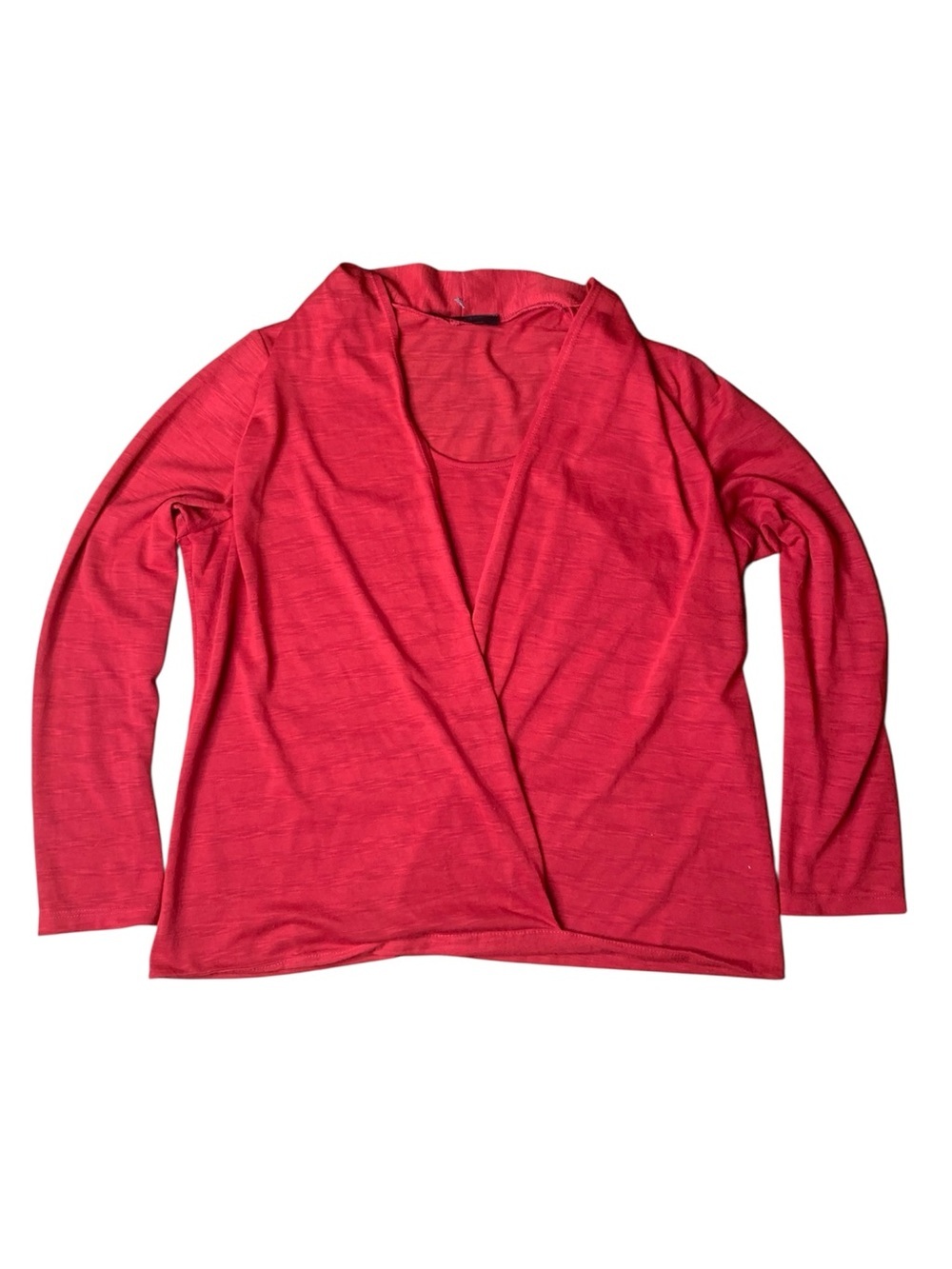 Tanjay Soft Red Faux-Wrap Long Sleeve Top - Size Large
